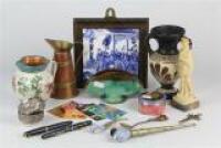 Brass & Copper Handled Jug With Other Items incl Amber Infused Spoon Containing Bugs