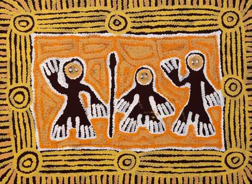 SAMANTHA DANIEL NAPALTJARRI"My Grandmother's Story - The Explorers"Acrylic on canvas.Painted in 2021.Comes with Certificate of Authenticity.Artwork is stretched and ready to hang.71cm x 96cm