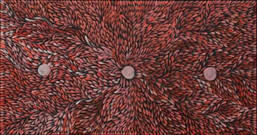 TAMMY PITJARA "Bush Leaves" Acrylic on canvas. Painted in 2021. Comes with Certificate of Authenticity. Artwork is stretched and ready to hang. 51cm x 96cm