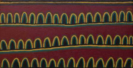 MOLLY NAPALTJARRI JUGADAI (c.1954-2011) "Puli (Hills)" Acrylic on Belgian linen. Painted in 2007. Comes with Certificate of Authenticity. Artwork is stretched and ready to hang. 62cm x 120cm