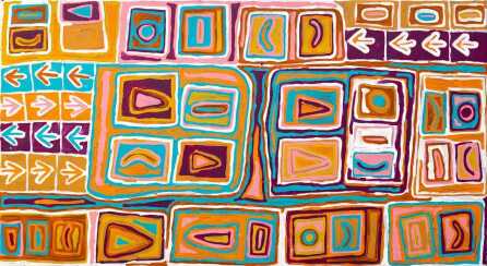 FELICITY ROBERTSON NAMPITJINPA"Soakage"Acrylic on linen.Painted in 2021.Comes with Certificate of Authenticity.Artwork is stretched and ready to hang.81cm x 148cm