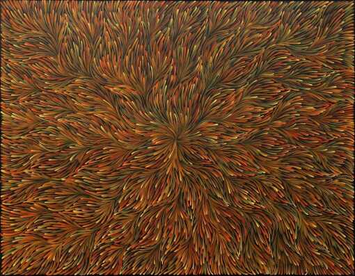 PATRICIA RUMBLE KEMARRE "Bush Medicine Leaves" Acrylic on linen. Painted in 2021. Comes with Certificate of Authenticity. Artwork is stretched and ready to hang. 111cm x 142cm