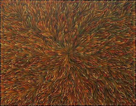 PATRICIA RUMBLE KEMARRE "Bush Medicine Leaves" Acrylic on linen. Painted in 2021. Comes with Certificate of Authenticity. Artwork is stretched and ready to hang. 111cm x 142cm