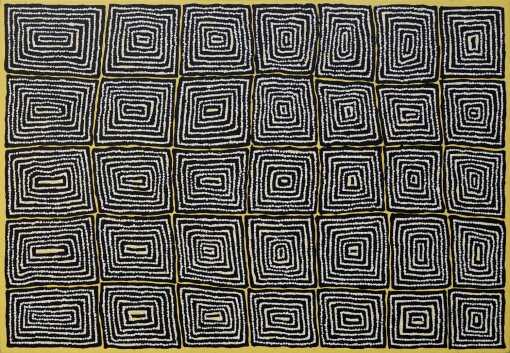 THOMAS TJAPALTJARRI"Tingari"Acrylic on canvas.Painted in 2021.Comes with Certificate of Authenticity.Artwork is stretched and ready to hang.101cm x 145cm