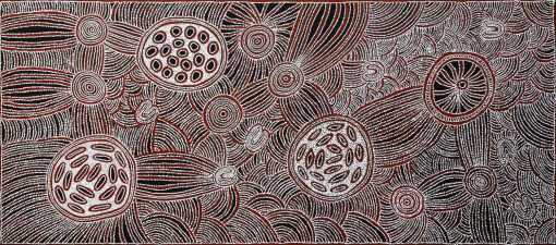 ROSEMARY PORTER NAMPITJINPA "Minma Tjukurrpa"Acrylic on canvas.Painted in 2021.Comes with Certificate of Authenticity.Artwork is stretched and ready to hang.89cm x 200cm