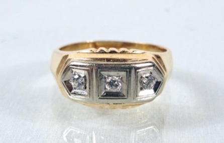 14Kt Gold Triple Diamond Ring - Sz 11