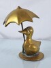 Solid Brass Duck w/Umbrella Figurine