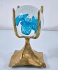 Blue Floral Paperweight in Brass Holder