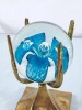 Blue Floral Paperweight in Brass Holder - 2