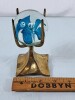 Blue Floral Paperweight in Brass Holder - 4