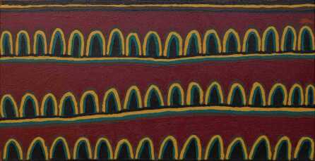 MOLLY NAPALTJARRI JUGADAI (c.1954-2011) "Puli (Hills)" Acrylic on Belgian linen. Painted in 2007. Comes with Certificate of Authenticity. Artwork is stretched and ready to hang. 62cm x 120cm