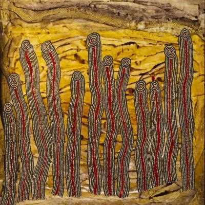 GLENYS GIBSON NAPALTJARRI"Women's Ceremony"Acrylic on linen.Painted in 2021.Comes with Certificate of Authenticity.Artwork is stretched and ready to hang.160cm x 160cm