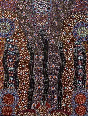 CINDY WALLACE NUNGURRAYI "Dreamtime Sisters" Acrylic on canvas. Painted in 2022. Artwork is stretched and ready to hang. 127cm x 96cm