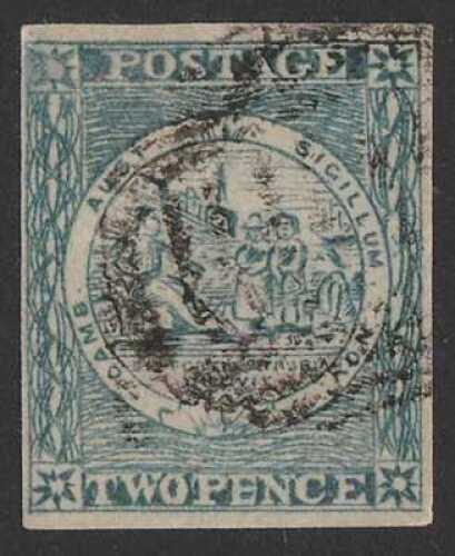 1850 Sydney View 2d bright blue, Plate II, early impression