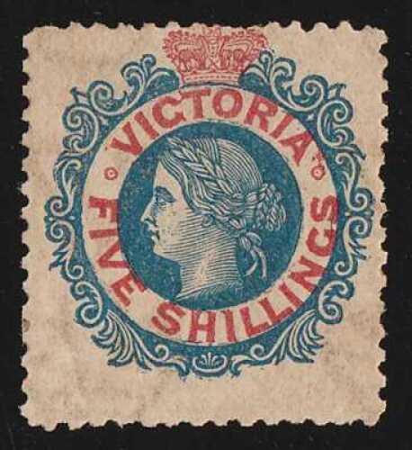 1867-81 QV Laureate 5/- blue & carmine, type I, wmk V crown upright, perf 13