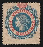 1867-81 QV Laureate 5/- blue & carmine, type I, wmk V crown upright, perf 13