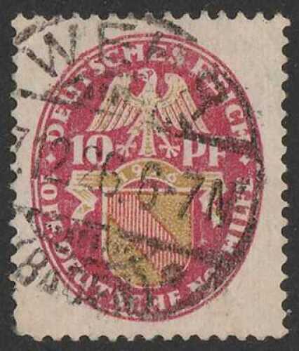 1926 Welfare Fund 10pf+10pf red, gold & carmine Arms, wmk mesh VERTICAL