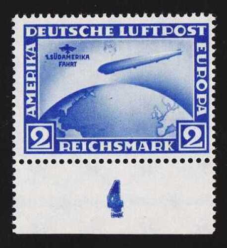 1930 Zeppelin Sth America flight 2RM, wmk vertical, variety 'moon over Zeppelin'.