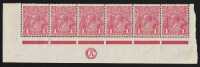 1d Rose (G21) LL cnr CA Monogram strip of 6