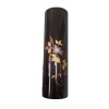 Inro with purple floral and leaf motifs adorned with gold leaf.