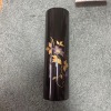 Inro with purple floral and leaf motifs adorned with gold leaf. - 2