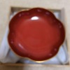 Lacquerware, flower-shaped red dish, housed in a wooden box. - 2