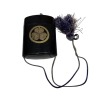 Inro by Nishiyama Sho, Black Lacquer Style, with Cord and Tokugawa Aoi Crest.